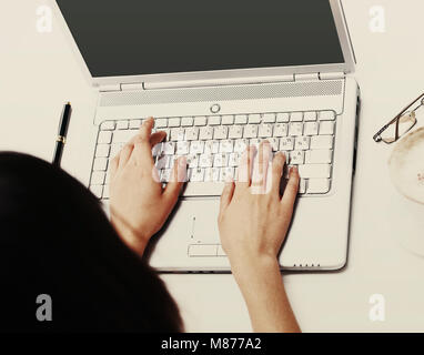 The female hands print on the keyboard the computer Stock Photo