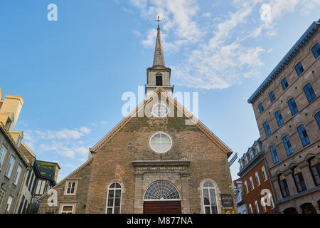 Notre Dame des Victoires Church, Lower Town, Quebec, Canada.  Built between 1687 and 1723 Stock Photo