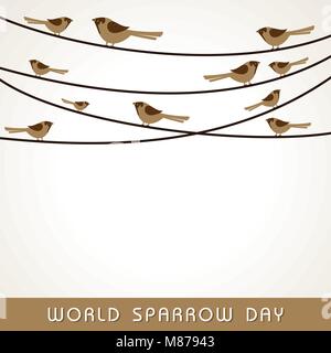 World Sparrow Day. Vector illustration of the date of sparrows. Cute sparrow card for world sparrow day. Stock Vector