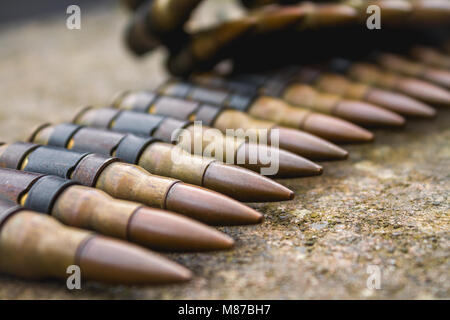 High Caliber Bullets on Belt Stock Photo