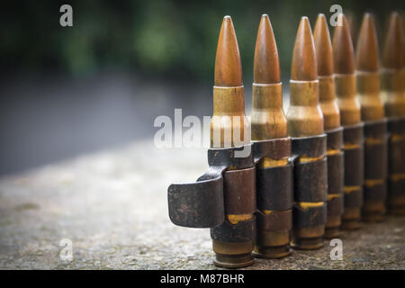 High Caliber Bullets on Belt Stock Photo