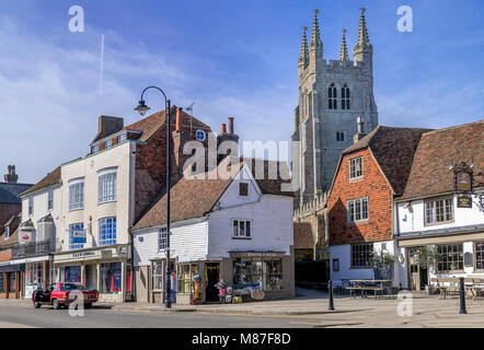 Tenterden high street with St Mildreds church dominating the skyline Stock Photo