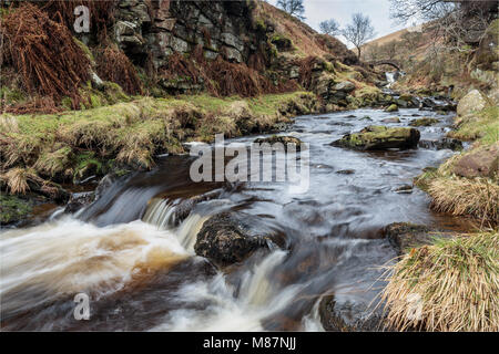 Three Shires Head, Peak District, England, UK. The point at which Derbyshire, Cheshire and Staffordshire meet, on Axe Edge Moor. Stock Photo