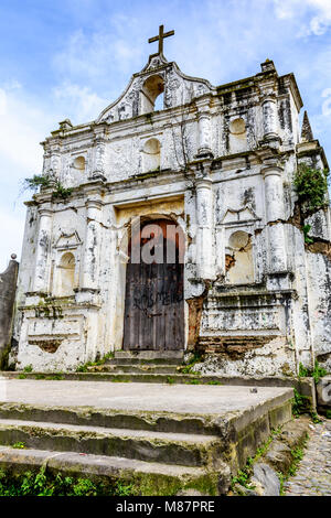Santa Maria de Jesus, Guatemala - August 20, 2017: Ruined church in small indigenous town on Agua volcano near UNESCO World Heritage Site of Antigua Stock Photo