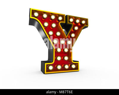 High quality 3D illustration of the letter Y in Broadway style with light bulbs illuminating it over white background Stock Photo