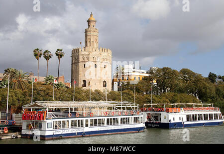 Torre del Oro from the River Guadalquivir in Seville Stock Photo