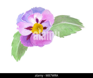 pink purple peony with green leaves. watercolor hand drawn illustration, isolated on white. Stock Photo