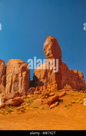 The Thumb, rock formation, in iconic Monument Valley, Arizona Stock Photo