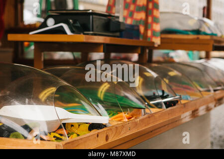 A small business for selling sweets. Many different sweets on the street market. Marmalade with various flavors such as fruit and chocolate Stock Photo