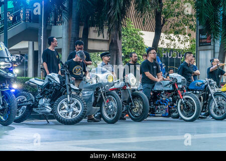 BANGKOK - JANUARY 31, 2018: Participants of annual Bangkok Motorbike Festival represent spectators their motorcycles on january 31, 2018 in Bangkok Stock Photo