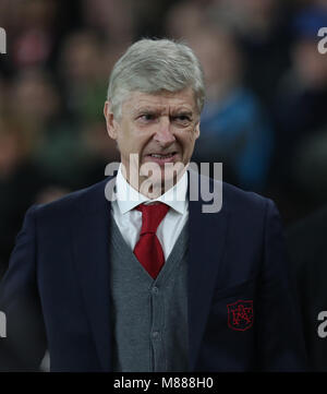 London, UK. 15th Mar, 2018. Arsene Wenger during the Europa League match between Arsenal and AC Milan at The Emirates Stadium on March 15, 2018 in London, United Kingdom. Credit: European Sports Photographic Agency/Alamy Live News Stock Photo