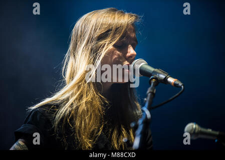 Brighton, East Sussex. 15th March 2018. American indie folk singer and guitarist Julien Baker performs live at the Brighton Dome in support of Belle and Sebastian. The concert follows Belle and Sebastian’s release of a trio of EPs under the name ‘How to Solve Our Human Problems’. Both artists are signed to Matador Records. Credit: Francesca Moore/Alamy Live News Stock Photo