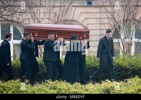 Liverpool, UK. 16th March 2018. Family and friends of Eddy Amoo from the Real Thing group attend his funeral at Liverpool Metropolitan Cathedral. Credit: Ken Biggs/Alamy Live News. Stock Photo