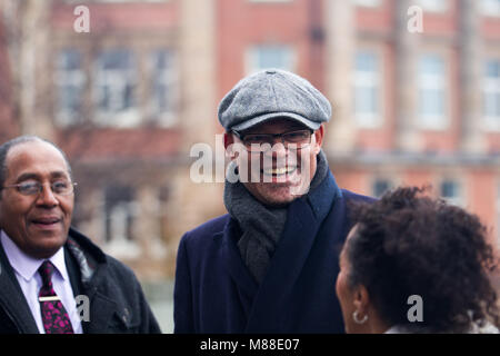 Liverpool, UK. 16th March 2018. Louis Emerick of Brookside fame attends the funeral of Eddy Amoo from the Real Thing at Liverpool Metropolitan Cathedral. Credit: Ken Biggs/Alamy Live News. Stock Photo