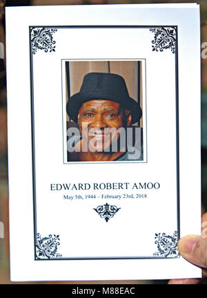 Liverpool, UK. 16th March 2018. Family and friends of Eddy Amoo from the Real Thing group attend his funeral at Liverpool Metropolitan Cathedral. Credit: Ken Biggs/Alamy Live News. Stock Photo