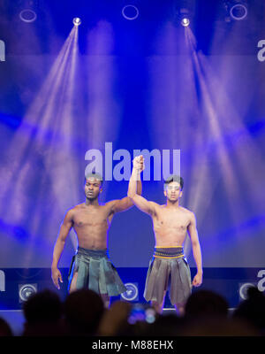 ExCel, London, UK. 16 March 2018. Move It dance event opens from 16-18 March. Performers, day 1 on the main stage. Credit: Malcolm Park/Alamy Live News. Stock Photo