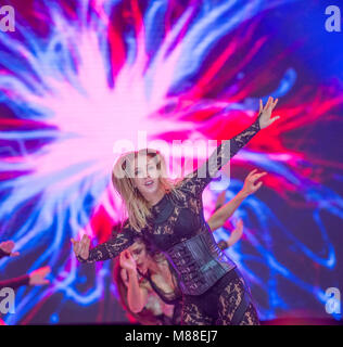 ExCel, London, UK. 16 March 2018. Move It dance event opens from 16-18 March. Performers, day 1 on the main stage. Credit: Malcolm Park/Alamy Live News. Stock Photo