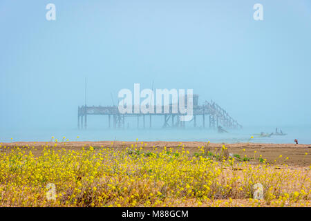 Old oil rig in Caspian sea in Azerbaijan Stock Photo