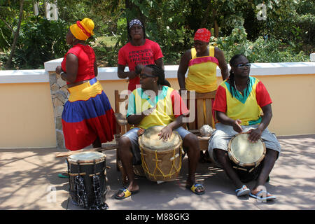 Native Colombian group doing traditional dance at Cartagena de Indias, exotic adventure, Colombia. South America. Latin American Culture.Cartagena de Stock Photo