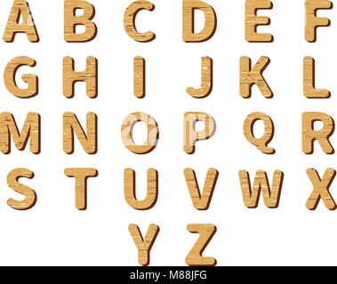 Vector wooden cut out 3d alphabet. Light color wood texture, display letters Stock Vector