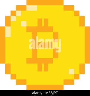 Vector 8 bit pixel art bitcoin icon. Color concept of cryptocurrency. Stock Vector