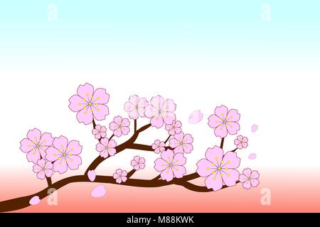 Beautiful pink Sakura flowers on brown branches with copy-space on top. Vector illustration. Stock Vector