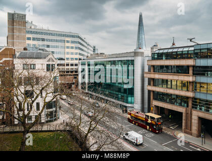 London, United Kingdom- March 13, 2018: London skyline on Upper Thames Street in the City of London, with Shard in the background Stock Photo