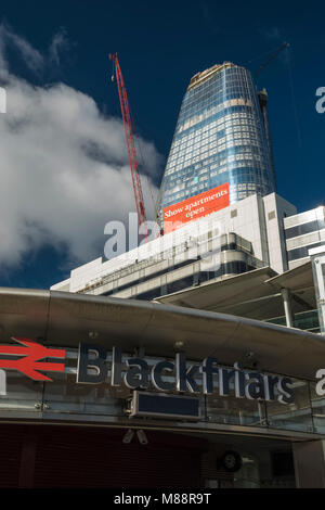 One Blackfriars seen under construction in August 2017. Shot from in front of Blackfriars Station on a sunny day Stock Photo