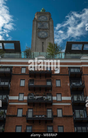 The Oxo Tower and building seen from Oxo Pier in London on a summer morning Stock Photo