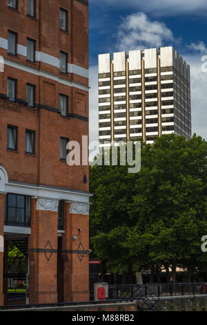 London Television Centre seen from Oxo Pier and framed by the Oxo Building London England Stock Photo