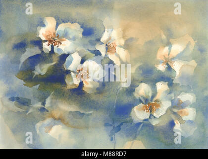 white flowers watercolor background Stock Photo