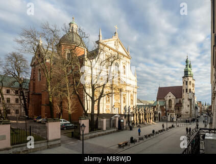 Krakow, Poland. Grodzka Street , Royal Road, with Baroque church of St Peter and Paul (built between 1597-1619, Roman church of St Andrew Stock Photo