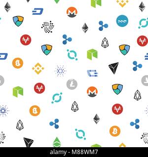 Cryptocurrency seamless pattern. Crypto currency background. Vector illustration Stock Vector