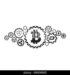 Crypto technology concept drawing cryptocurrency icon line in modern style. Bitcoin digital currency, money virtual cryptography illustration Stock Vector