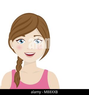 Brown hair woman with blue eyes on a white background. Vector illustration Stock Vector