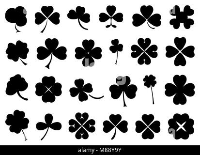 Set of different clovers set isolated on white Stock Photo