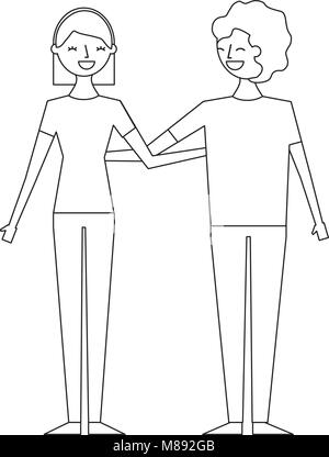 couple of young people relationship characters vector illustration thin line Stock Vector