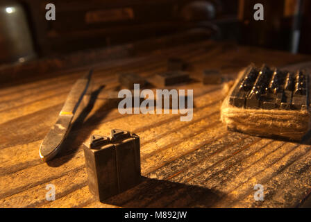Old letters of printing, printing plates, lead letters, typography Stock Photo