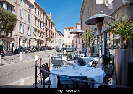 Small restaurant at old town of Saint-Tropez, french riviera, South France, Cote d'Azur, France, Europe Stock Photo