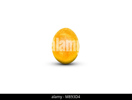 yellow easter egg isolated on white background. Golden precious decorative egg. Beautiful gloss paint on the egg. Decoration for Easter celebration Stock Photo