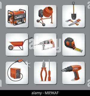 illustration of construction tools icons set Stock Vector
