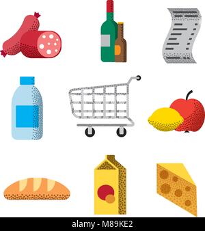 set of grocery supermarket flat icons for foods and meal Stock Vector
