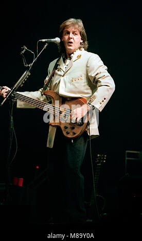 Washington DC. USA, July 4, 1990 Paul McCartney performs at the Fourth of July concert in the Robert F. Kennedy football stadium. Credit: Mark Reinstein/MediaPunch Stock Photo