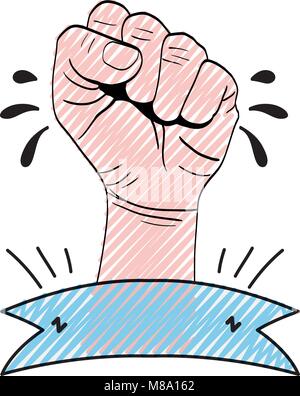 doodle oppose hand protest revolution with ribbon Stock Vector