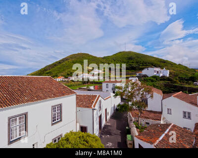 Azores, island of Graciosa, view of town center from Grafil Coffee Bar ...