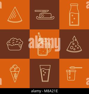 Dairy icon set in line style design. Stock Vector