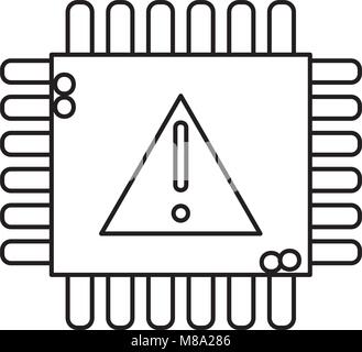 line chip circuit with exclametion and attention sign Stock Vector