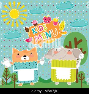 Colorful kids meal menu vector template Stock Vector