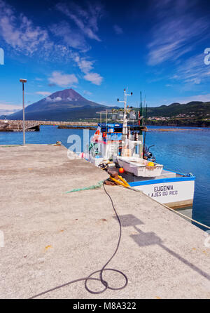 Port in Lajes do Pico, Pico Mountain in the background, Pico Island, Azores, Portugal Stock Photo