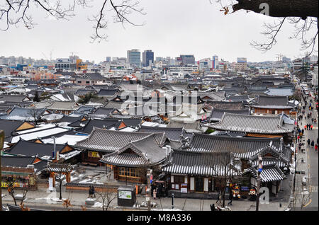 JEONJU SOUTH KOREA - Jan 23,2016 : Jeonju Hanok Village of Korean traditional houses's roof. Stock Photo